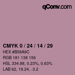 カラーコード: CMYK 0 / 24 / 14 / 29 | qconv.com