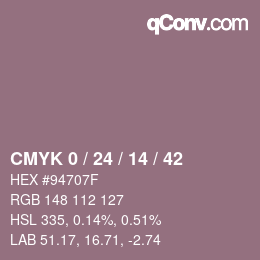 カラーコード: CMYK 0 / 24 / 14 / 42 | qconv.com