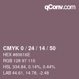 カラーコード: CMYK 0 / 24 / 14 / 50 | qconv.com