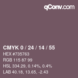 カラーコード: CMYK 0 / 24 / 14 / 55 | qconv.com