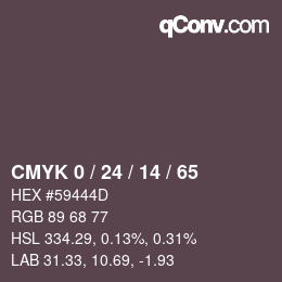 カラーコード: CMYK 0 / 24 / 14 / 65 | qconv.com