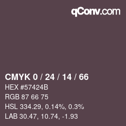 カラーコード: CMYK 0 / 24 / 14 / 66 | qconv.com