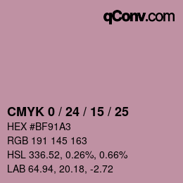 Farbcode: CMYK 0 / 24 / 15 / 25 | qconv.com