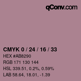 カラーコード: CMYK 0 / 24 / 16 / 33 | qconv.com