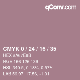 カラーコード: CMYK 0 / 24 / 16 / 35 | qconv.com