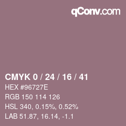 Farbcode: CMYK 0 / 24 / 16 / 41 | qconv.com