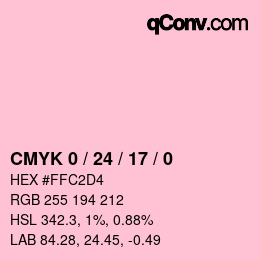 カラーコード: CMYK 0 / 24 / 17 / 0 | qconv.com