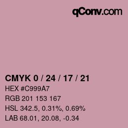 カラーコード: CMYK 0 / 24 / 17 / 21 | qconv.com