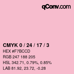 カラーコード: CMYK 0 / 24 / 17 / 3 | qconv.com