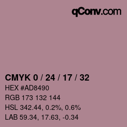 カラーコード: CMYK 0 / 24 / 17 / 32 | qconv.com