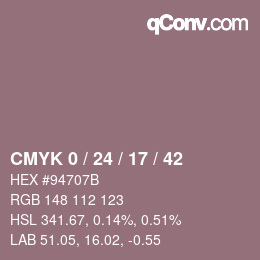 カラーコード: CMYK 0 / 24 / 17 / 42 | qconv.com