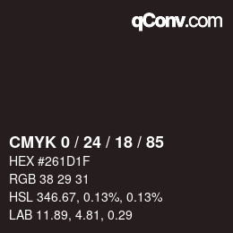 カラーコード: CMYK 0 / 24 / 18 / 85 | qconv.com