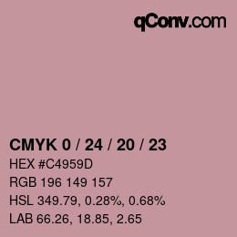 カラーコード: CMYK 0 / 24 / 20 / 23 | qconv.com