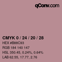 カラーコード: CMYK 0 / 24 / 20 / 28 | qconv.com