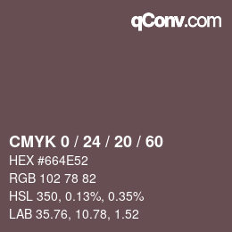 カラーコード: CMYK 0 / 24 / 20 / 60 | qconv.com