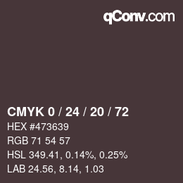 カラーコード: CMYK 0 / 24 / 20 / 72 | qconv.com