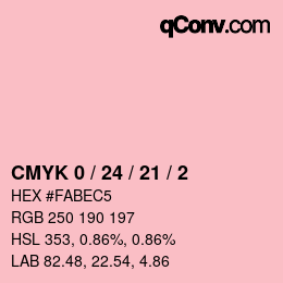 カラーコード: CMYK 0 / 24 / 21 / 2 | qconv.com