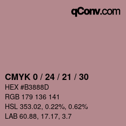 カラーコード: CMYK 0 / 24 / 21 / 30 | qconv.com