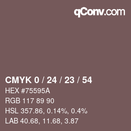 カラーコード: CMYK 0 / 24 / 23 / 54 | qconv.com