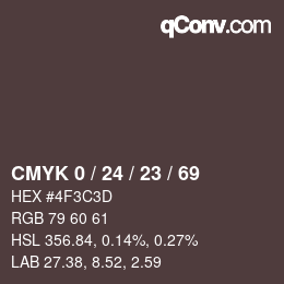 カラーコード: CMYK 0 / 24 / 23 / 69 | qconv.com