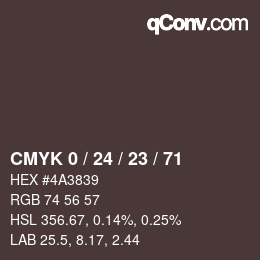 カラーコード: CMYK 0 / 24 / 23 / 71 | qconv.com