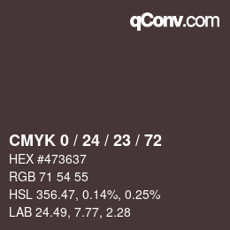 カラーコード: CMYK 0 / 24 / 23 / 72 | qconv.com