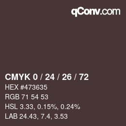 カラーコード: CMYK 0 / 24 / 26 / 72 | qconv.com