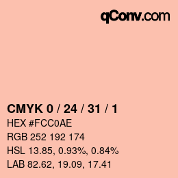 カラーコード: CMYK 0 / 24 / 31 / 1 | qconv.com