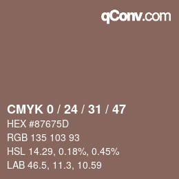 カラーコード: CMYK 0 / 24 / 31 / 47 | qconv.com