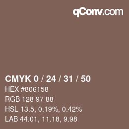 カラーコード: CMYK 0 / 24 / 31 / 50 | qconv.com