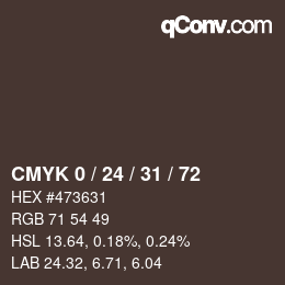 カラーコード: CMYK 0 / 24 / 31 / 72 | qconv.com
