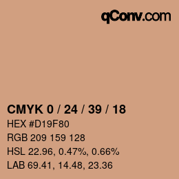 Code couleur: CMYK 0 / 24 / 39 / 18 | qconv.com