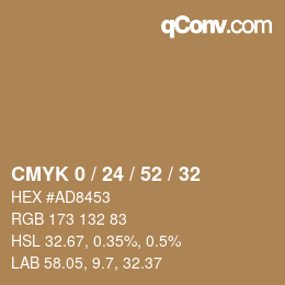 カラーコード: CMYK 0 / 24 / 52 / 32 | qconv.com