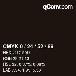 カラーコード: CMYK 0 / 24 / 52 / 89 | qconv.com