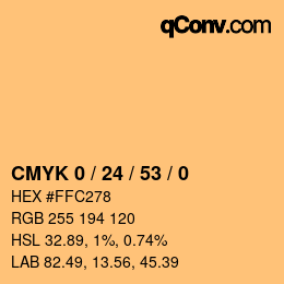 カラーコード: CMYK 0 / 24 / 53 / 0 | qconv.com