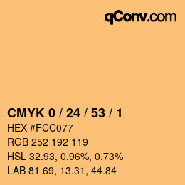 カラーコード: CMYK 0 / 24 / 53 / 1 | qconv.com