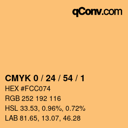 カラーコード: CMYK 0 / 24 / 54 / 1 | qconv.com