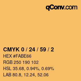 カラーコード: CMYK 0 / 24 / 59 / 2 | qconv.com