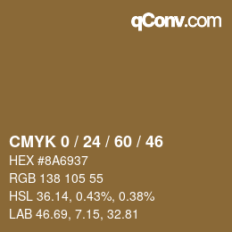 カラーコード: CMYK 0 / 24 / 60 / 46 | qconv.com