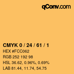 カラーコード: CMYK 0 / 24 / 61 / 1 | qconv.com