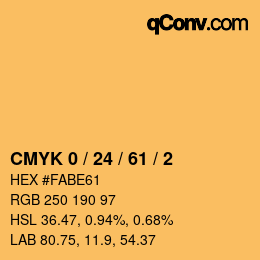 カラーコード: CMYK 0 / 24 / 61 / 2 | qconv.com