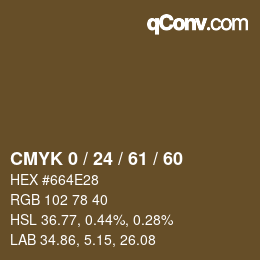 カラーコード: CMYK 0 / 24 / 61 / 60 | qconv.com