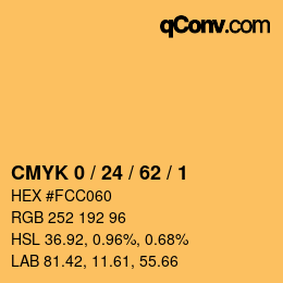 カラーコード: CMYK 0 / 24 / 62 / 1 | qconv.com