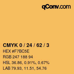 カラーコード: CMYK 0 / 24 / 62 / 3 | qconv.com