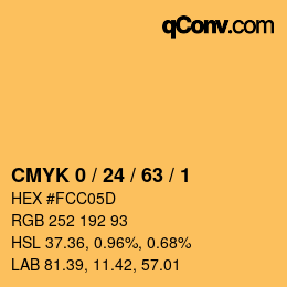 Code couleur: CMYK 0 / 24 / 63 / 1 | qconv.com