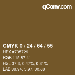 カラーコード: CMYK 0 / 24 / 64 / 55 | qconv.com