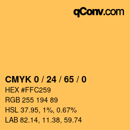 カラーコード: CMYK 0 / 24 / 65 / 0 | qconv.com