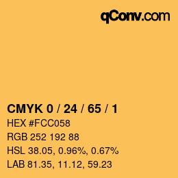 カラーコード: CMYK 0 / 24 / 65 / 1 | qconv.com