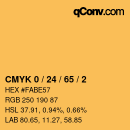 カラーコード: CMYK 0 / 24 / 65 / 2 | qconv.com