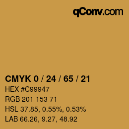 カラーコード: CMYK 0 / 24 / 65 / 21 | qconv.com